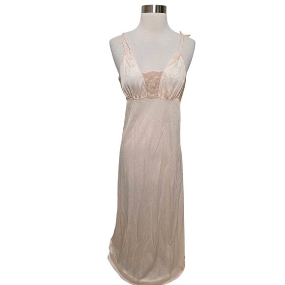 Sexy Vintage Nightgown Size Medium Long Pale Peach Sheer Lace Tom Bezduda Barad - Picture 1 of 10